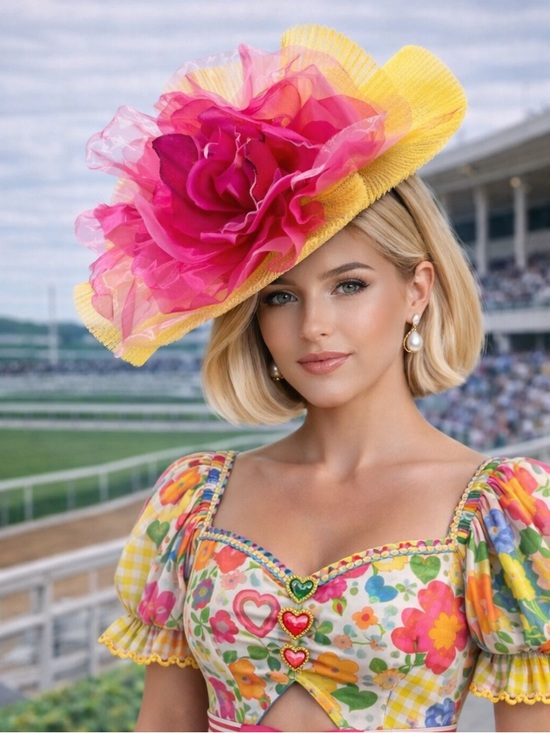 Pink & Yellow Floral Fascinator | Statement KY Derby Oaks Hat Headpiece